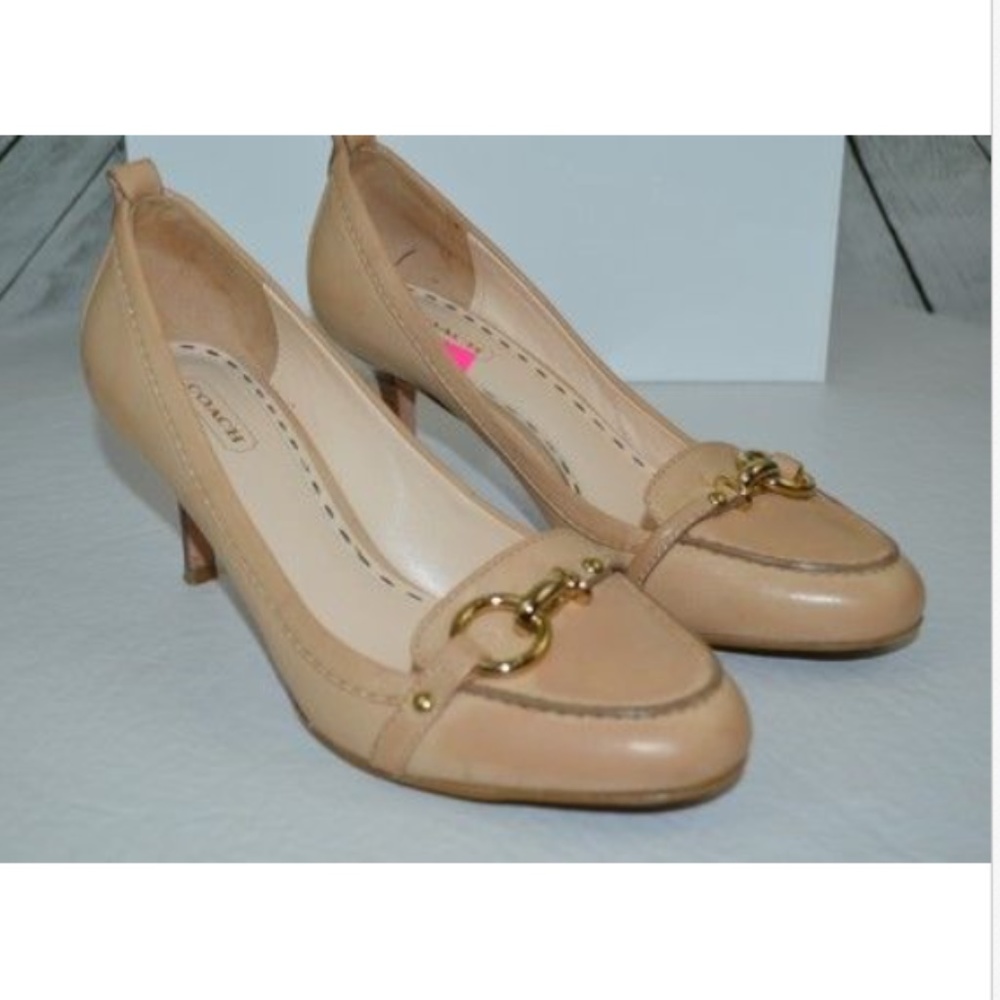 Coach Maribeth Nude Gold Horse Bit Pumps 7 1/2B